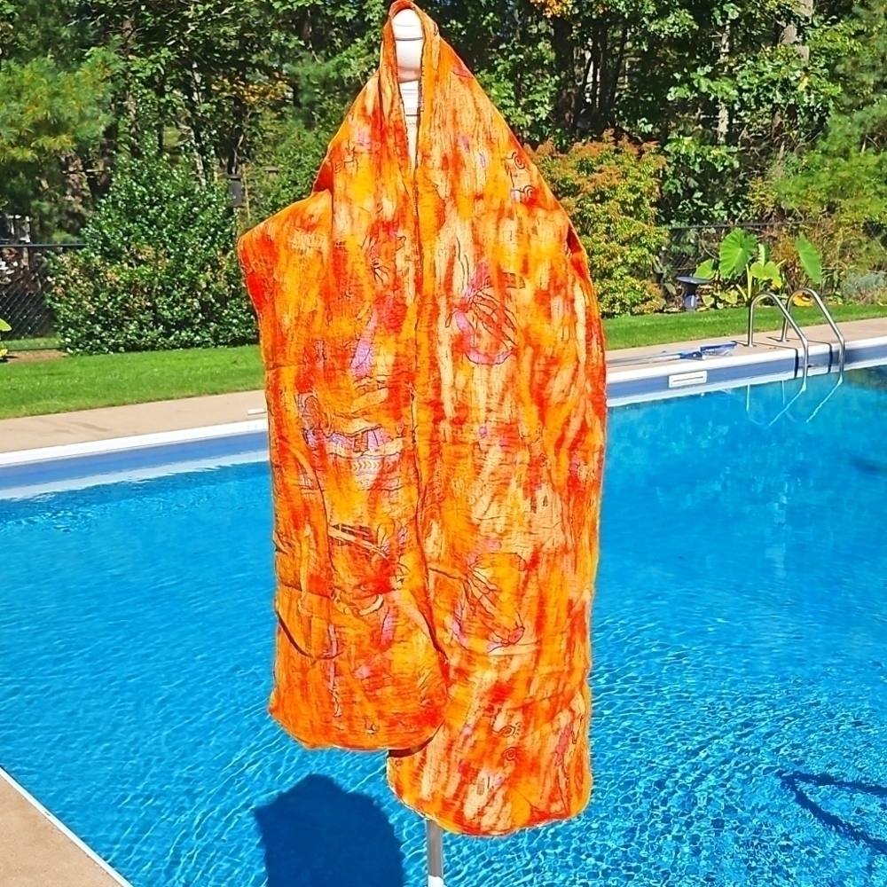 Scarf Handcrafted Wool and Silk New 71x13"  Fall Oranges & Brown Blues Unique